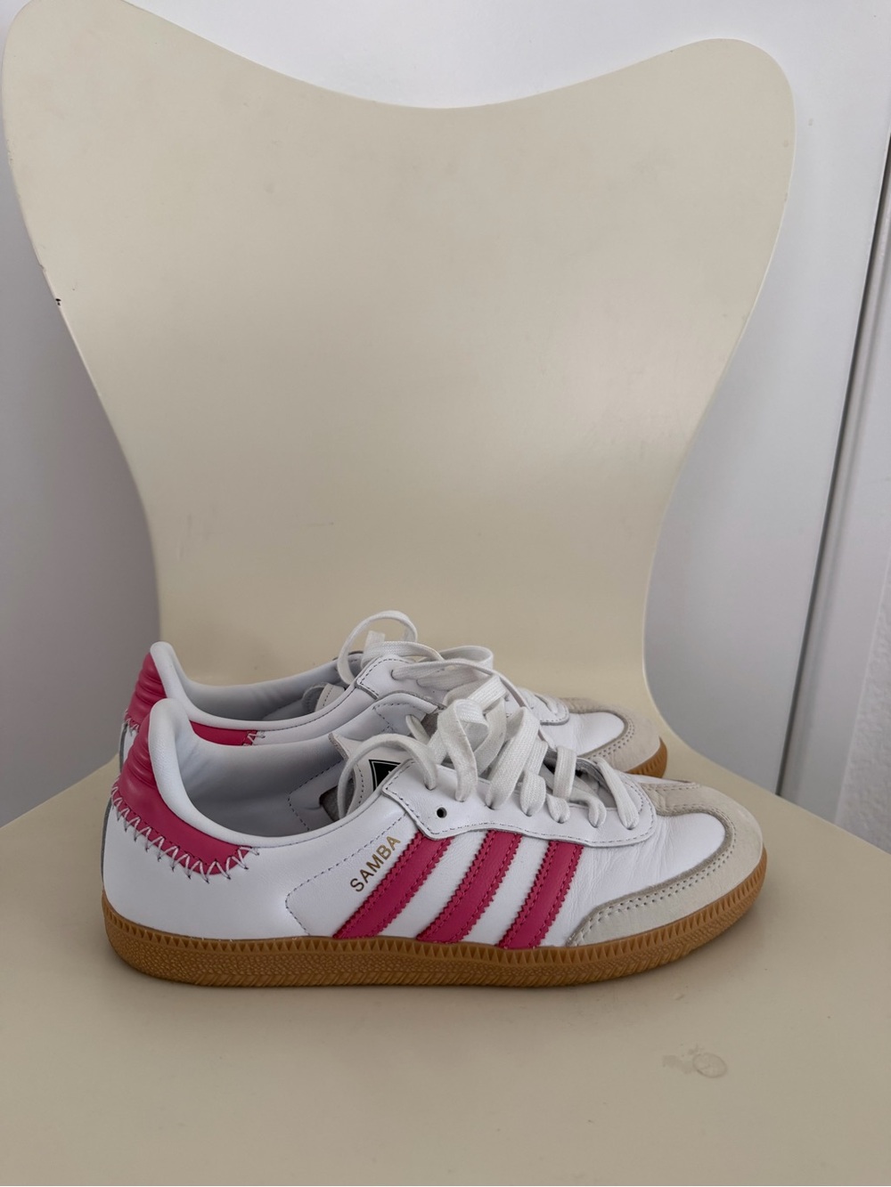 adidas Women’s Samba Sneakers in White and Pink with Gum Sole